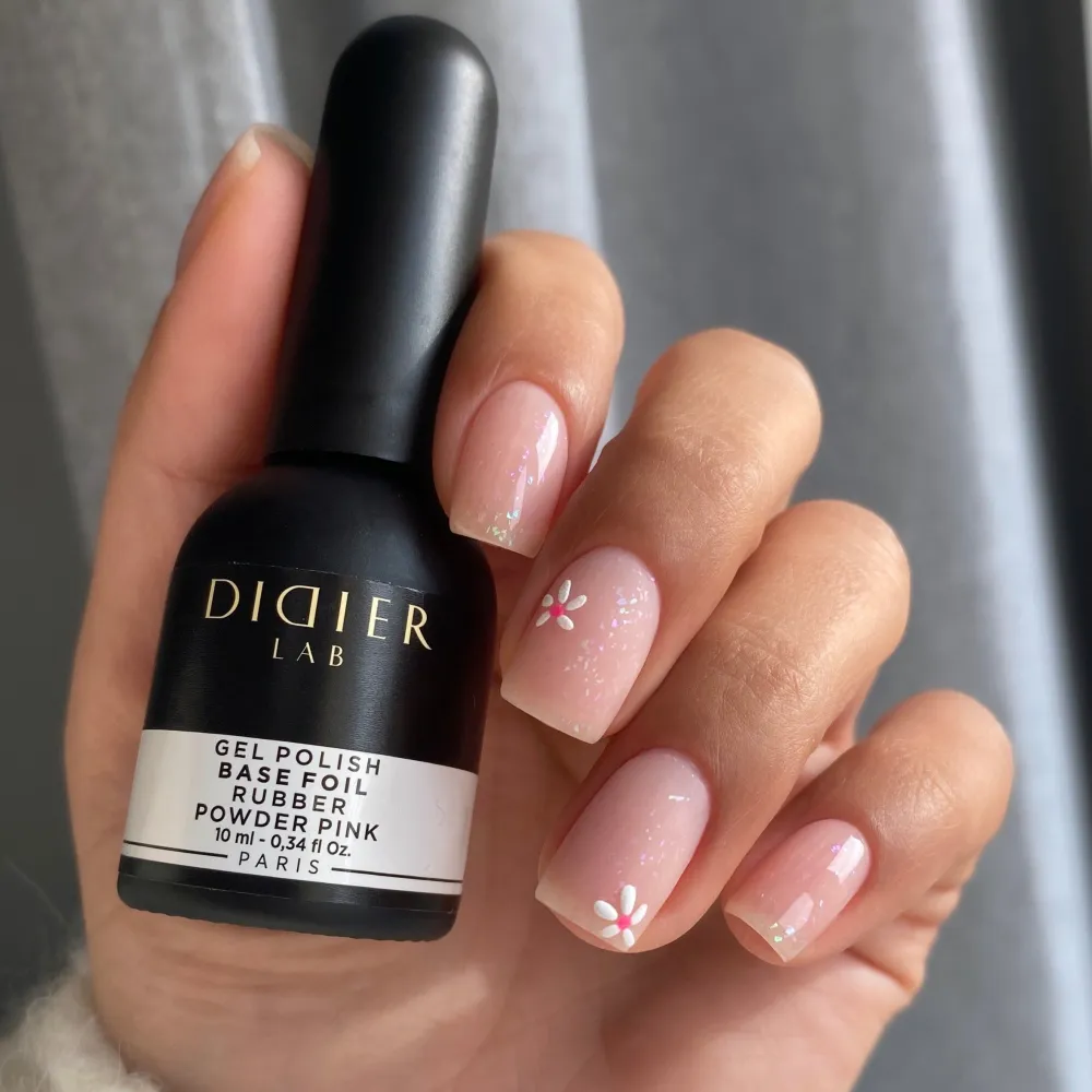 Maskuojanti kaučiukinė bazė su folija Rubber Base Foil, Powder Pink, Didier Lab