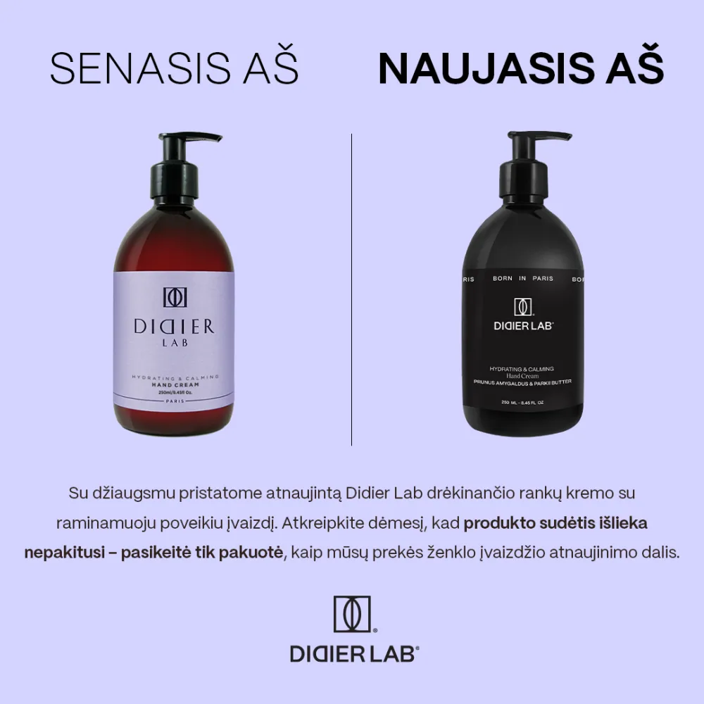 Drėkinantis rankų kremas su raminamuoju poveikiu Didier Lab, 250 ml