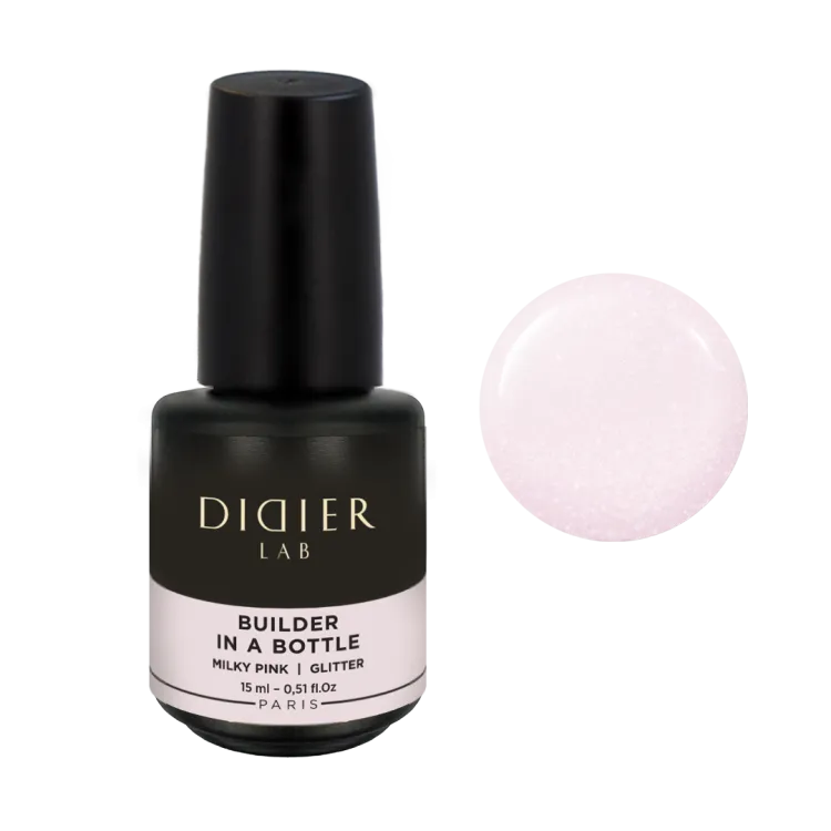 "Didier Lab" Builder Gel in a bottle, Milky Pink Glitter, 15ml