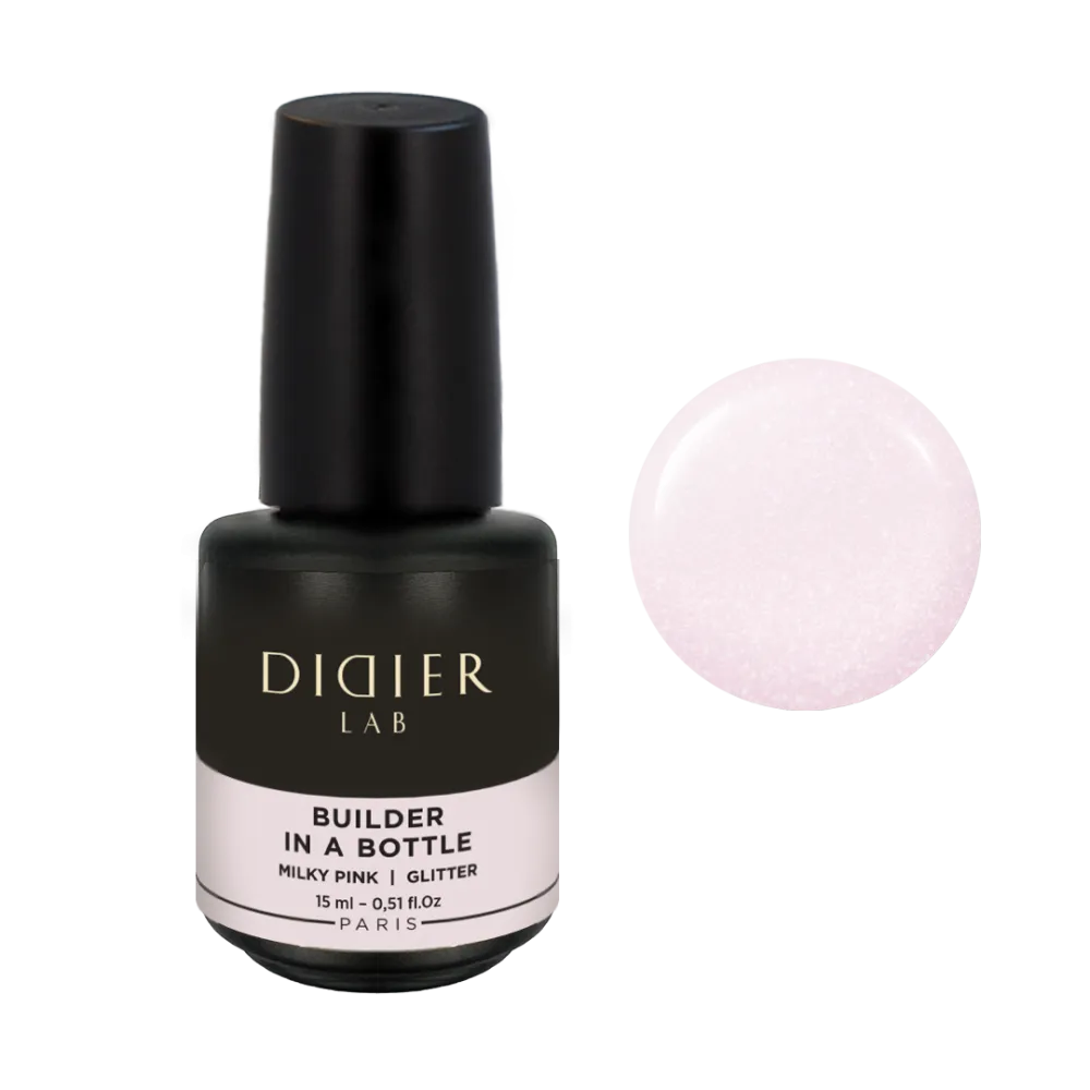 "Didier Lab" Builder Gel in a bottle, Milky Pink Glitter, 15ml